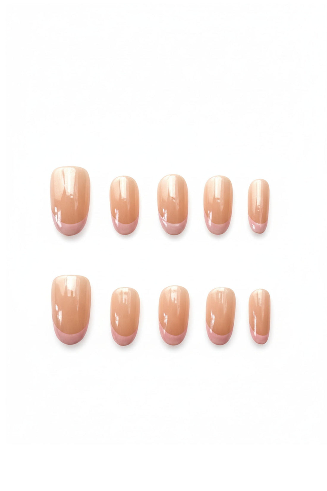 Strawberry Milkshake nude pink French press-on nails flatlay on white background