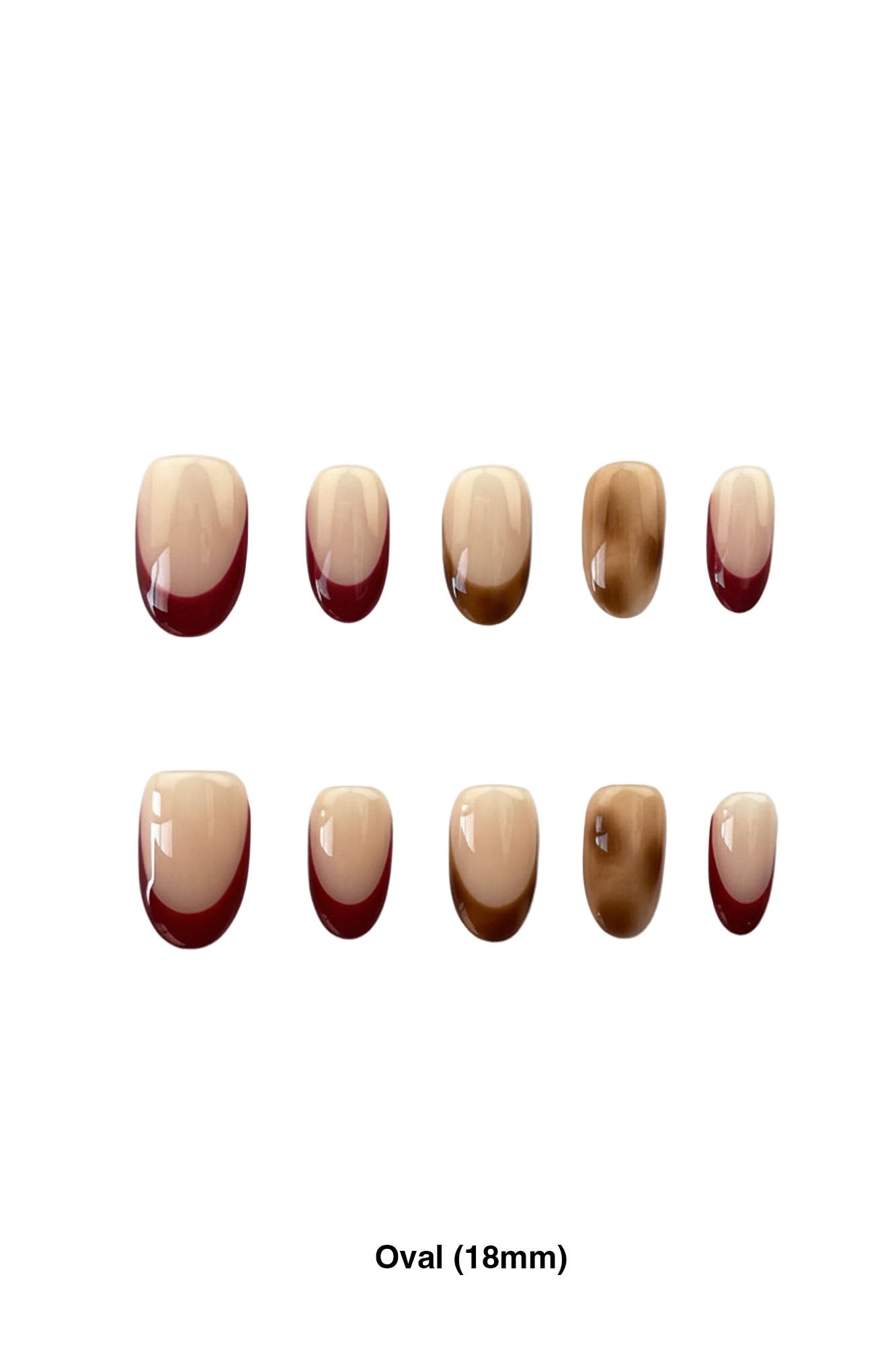 Velvet Wine press-on nails in 18mm oval length featuring wine-red French tips and soft brown leopard accents